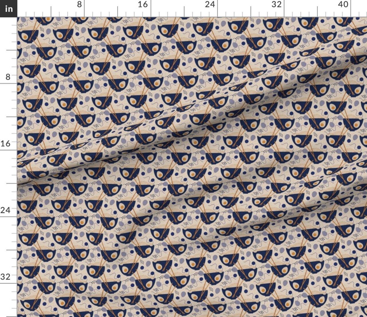 Various Fabrics by the Yard or Fat Quarter Ramen Food Blue Beige Japanese Boiled Egg Chopsticks Custom Printed Fabric by Spoonflower